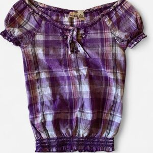 Mudd Purple Plaid Short Sleeve Blouse